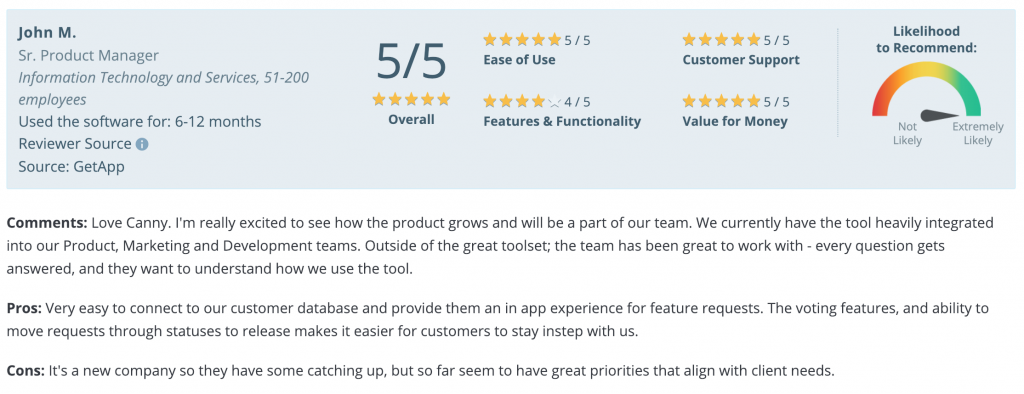 Canny customer review on Capterra