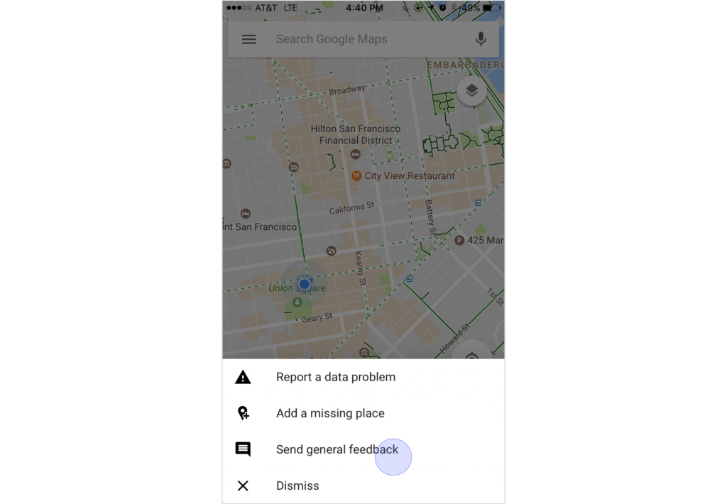 Shake phone function in Google Maps