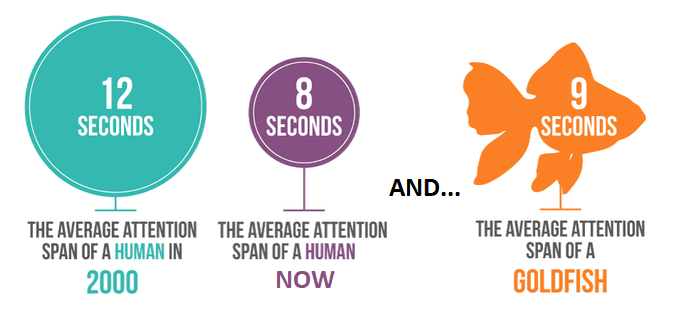 Human attention span is lower than goldfish