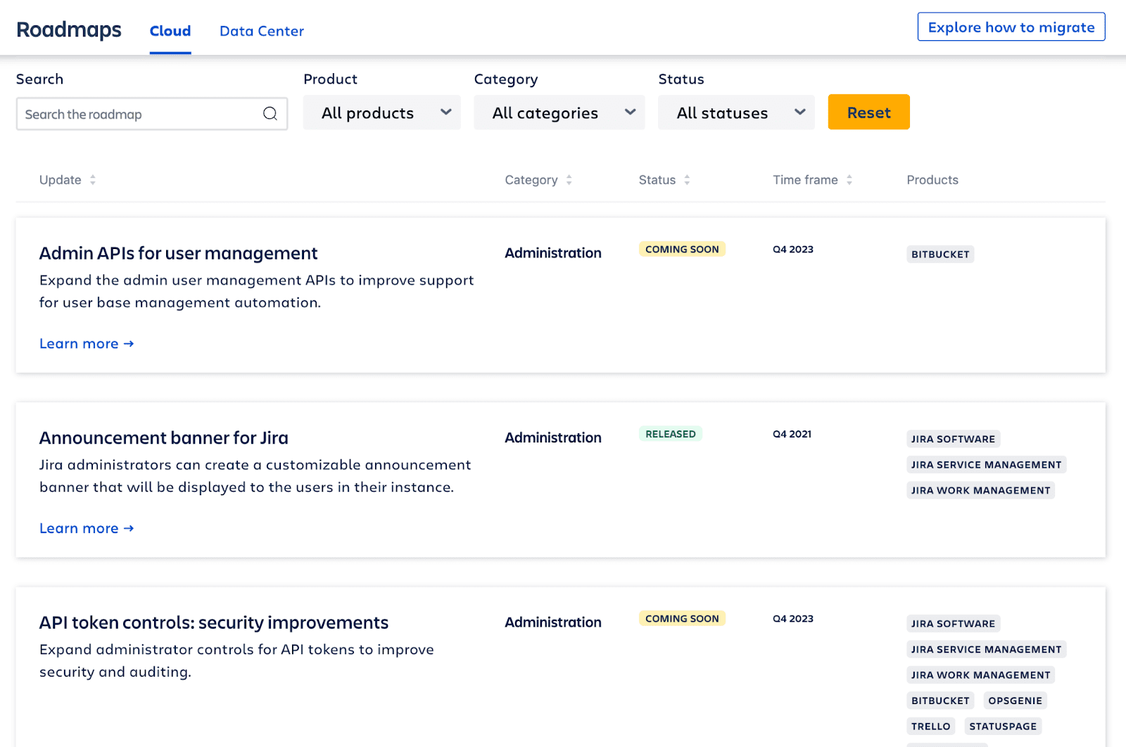 Atlassian's public roadmap.