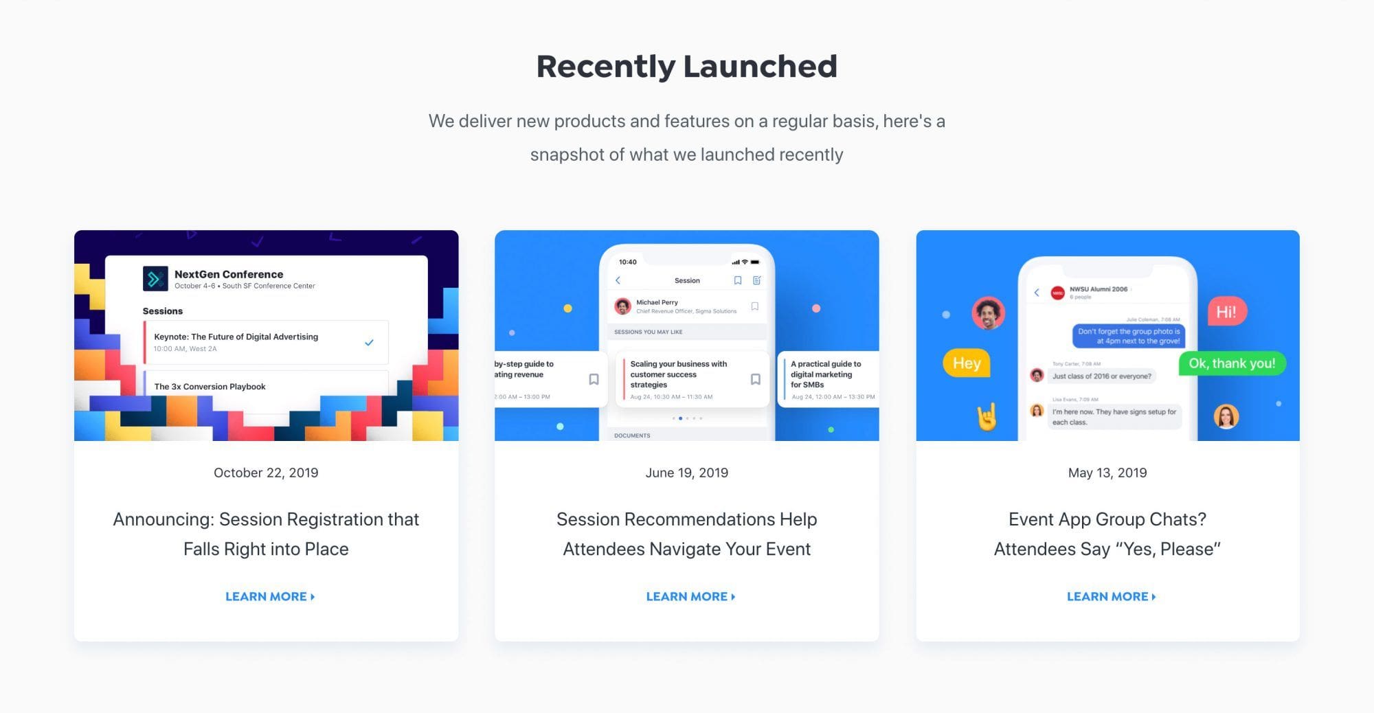 Attendify has its own section for launched features