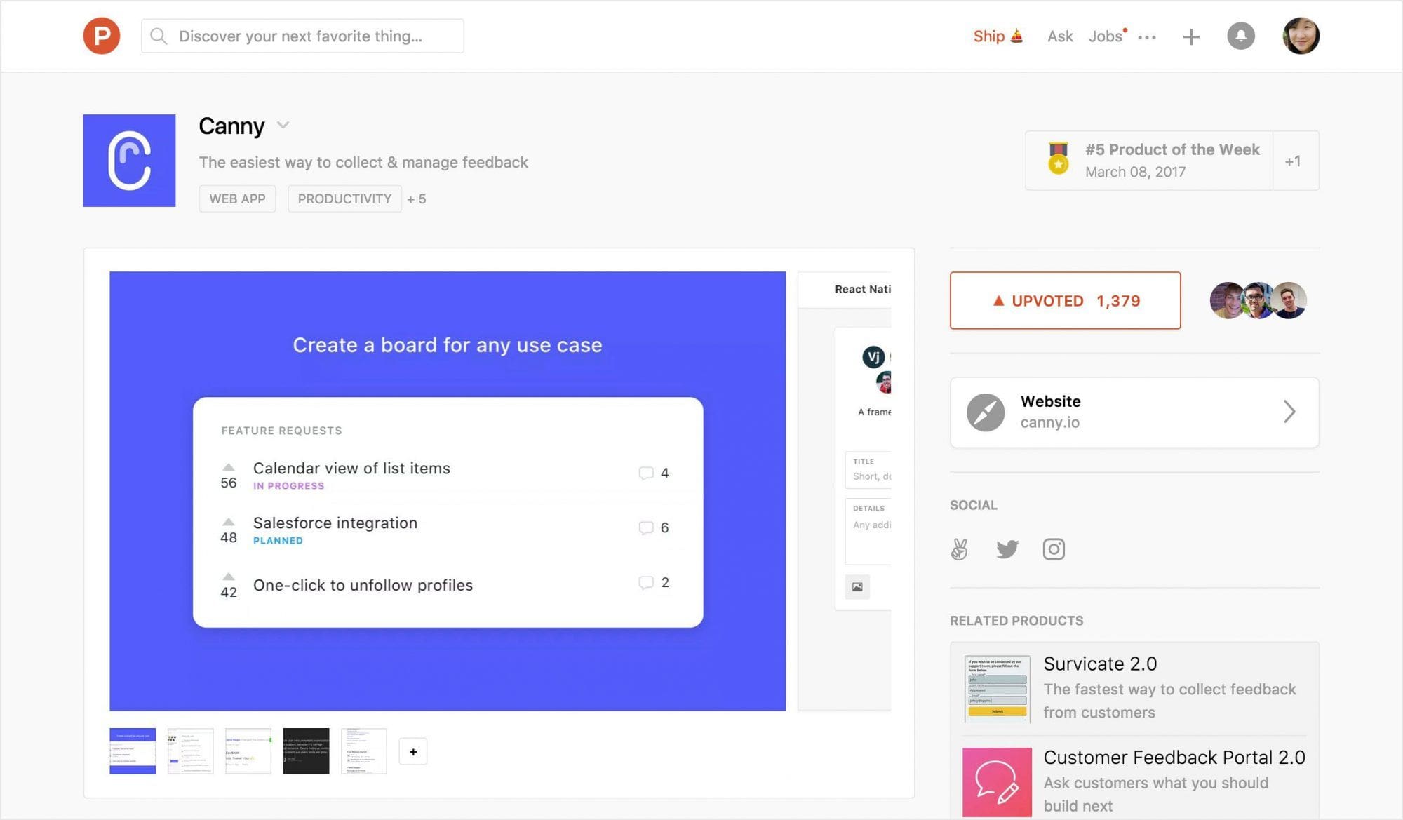 canny launch on product hunt