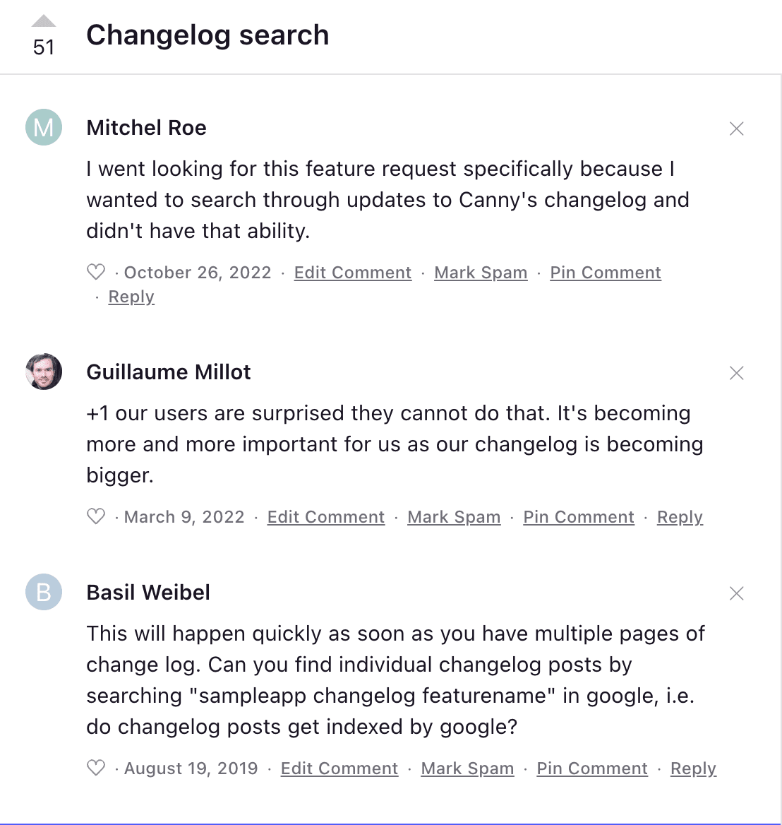 Changelog search discussion