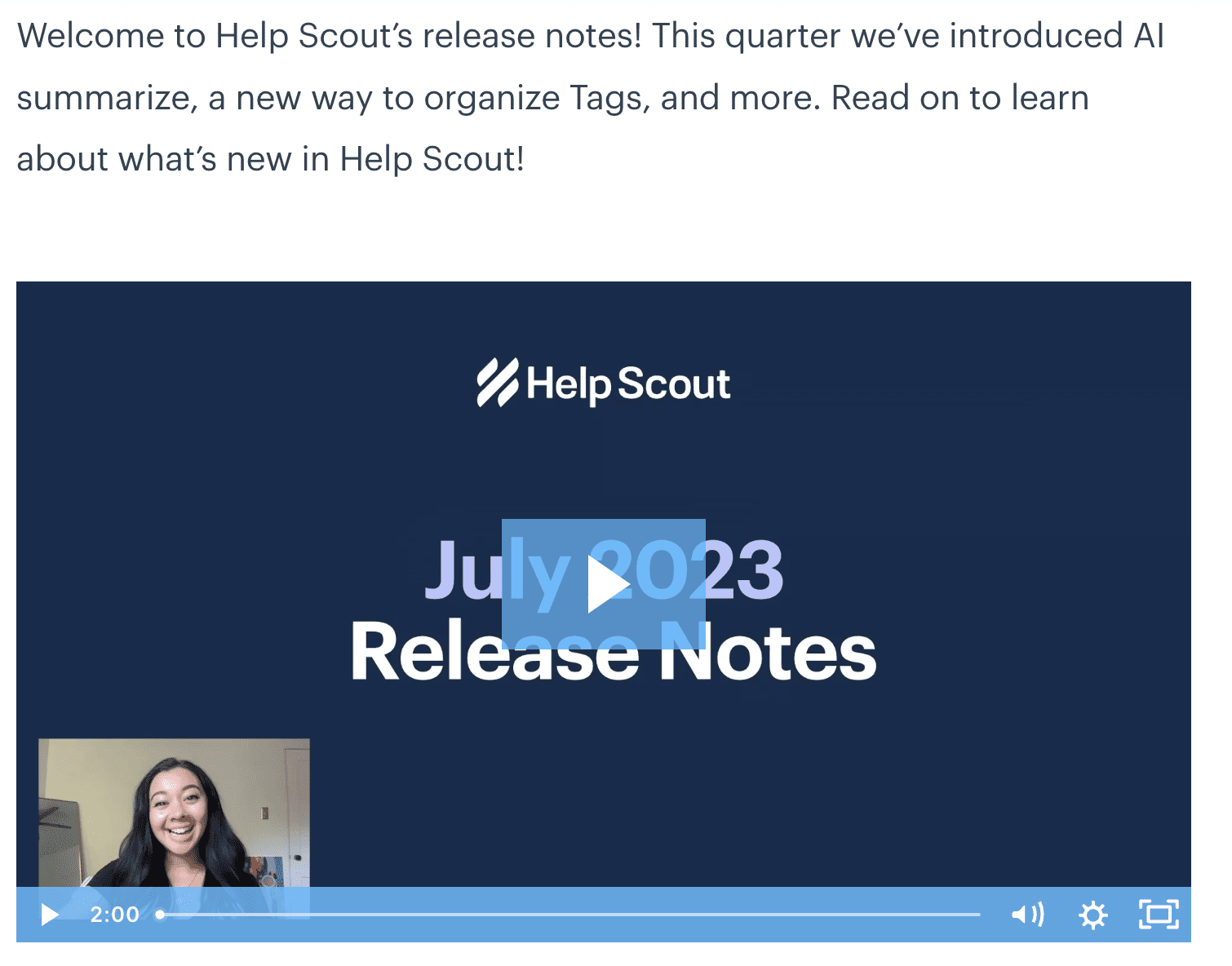 HelpScout video release notes