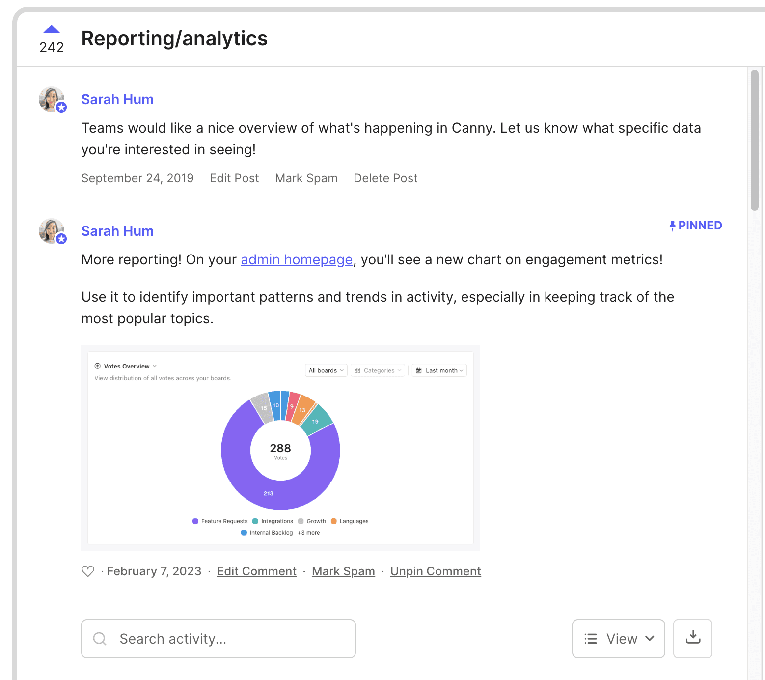 Canny's analytics feature request