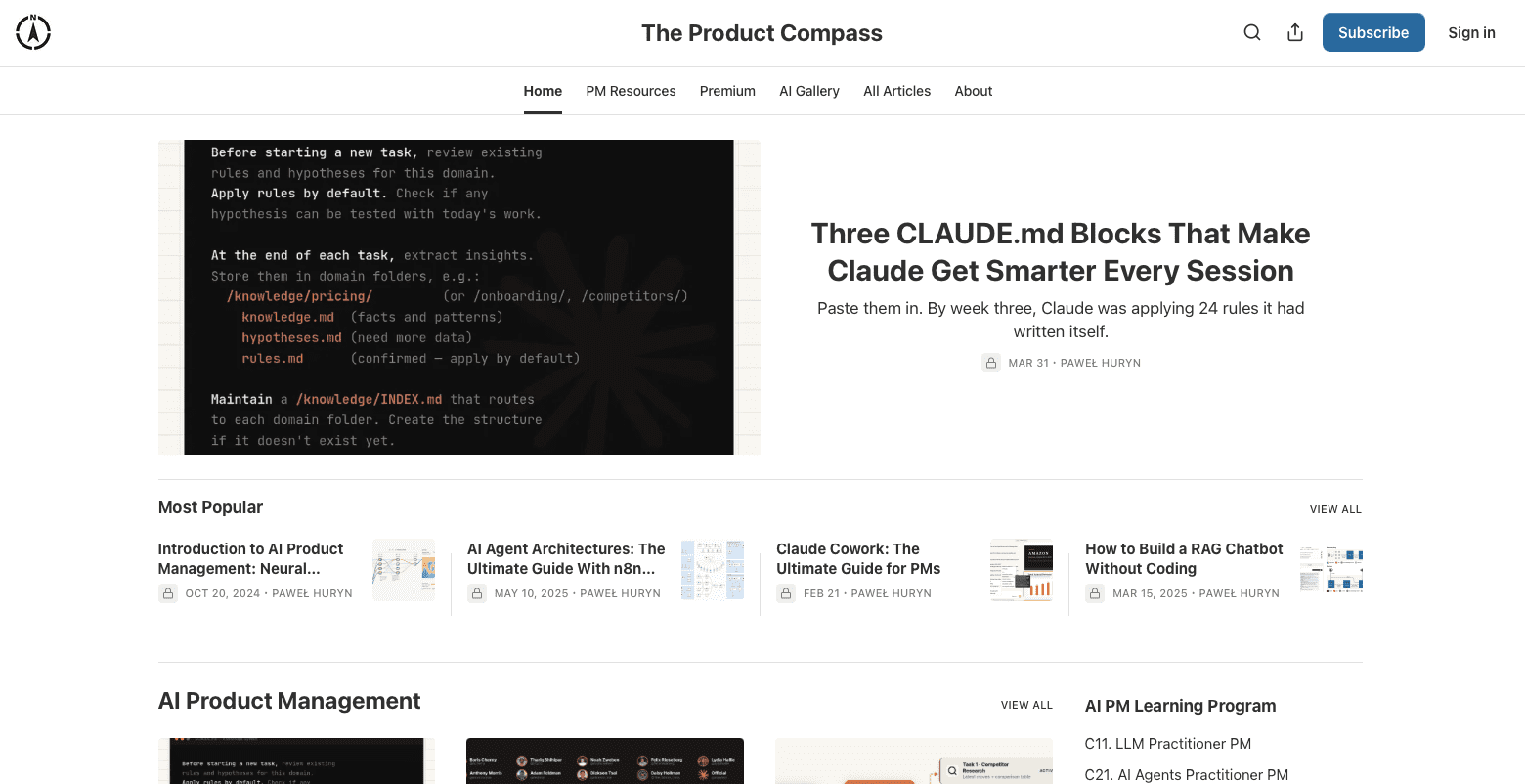 Screenshot of The Product Compass on Substack