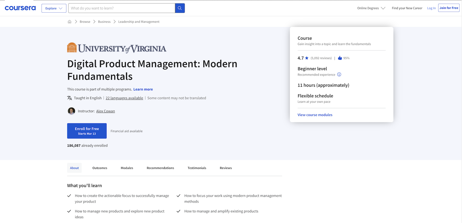 Digital product management from the University of Virginia (Coursera)