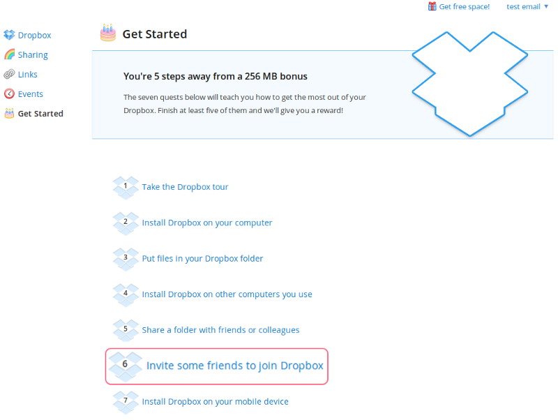 Dropbox's referral program during onboarding