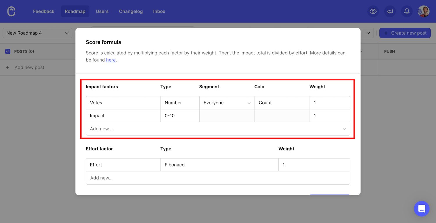 Scoring feedback in Canny by impact and effort factors