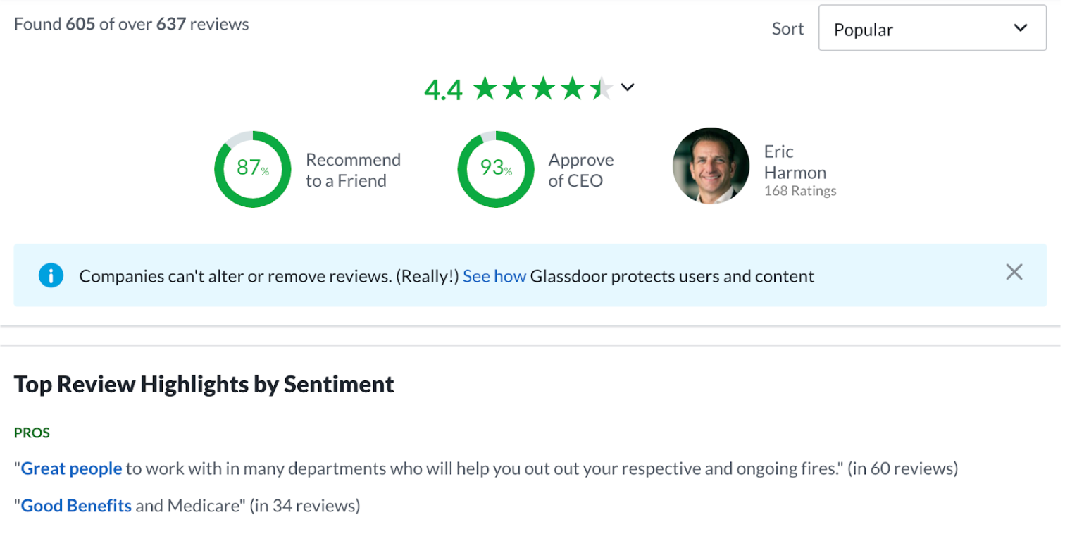 Glassdoor sample company profile