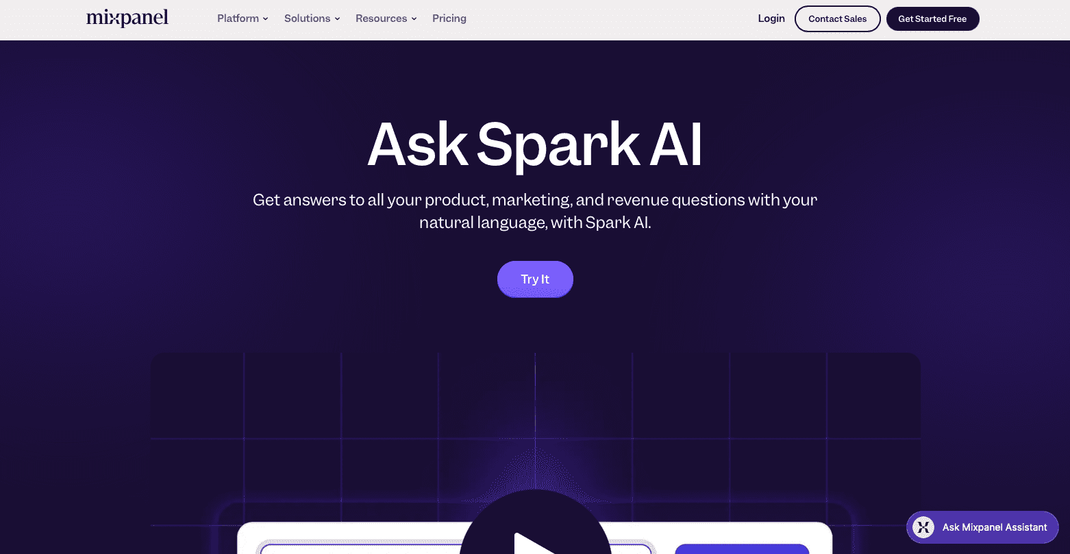 A screenshot of Mixpanel's Spark AI page