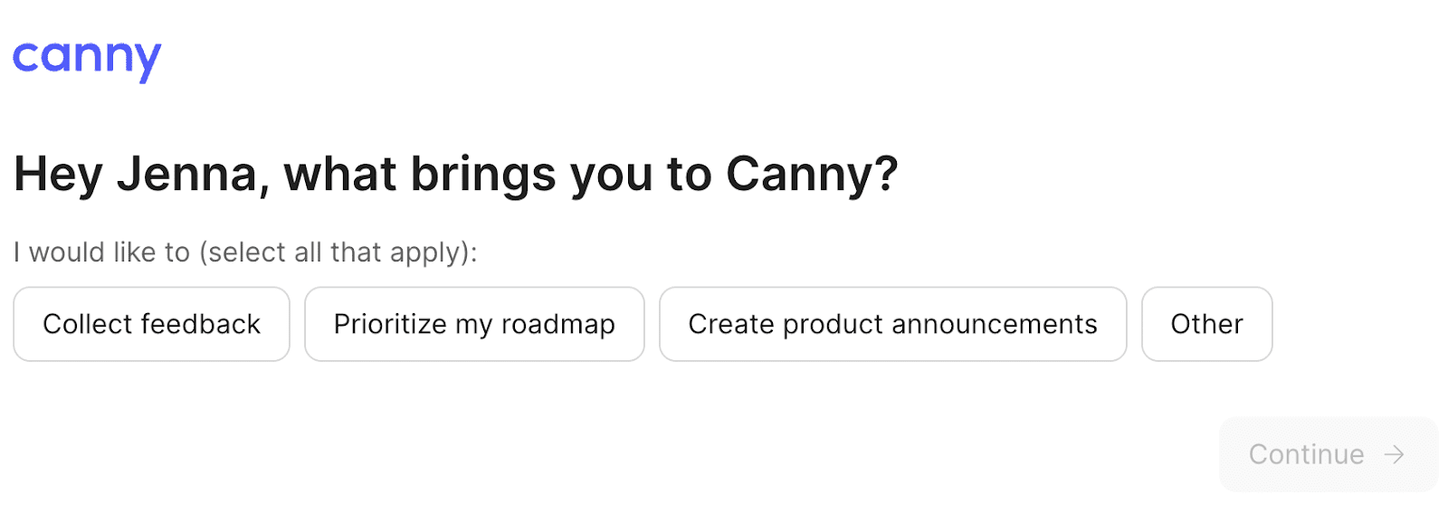 canny onboarding screen