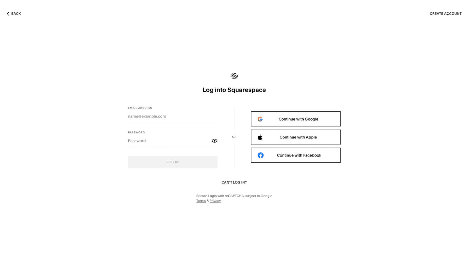 squarespace signup page