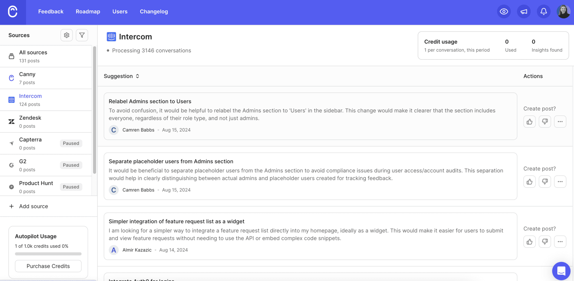 canny autopilot capturing intercom feature requests