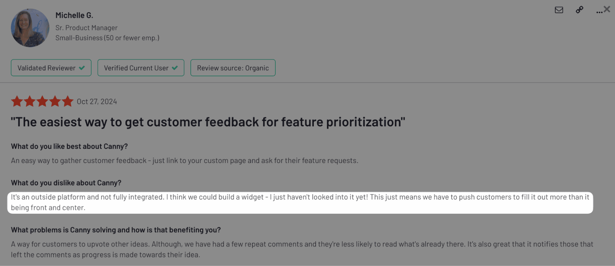 Customer feedback in G2