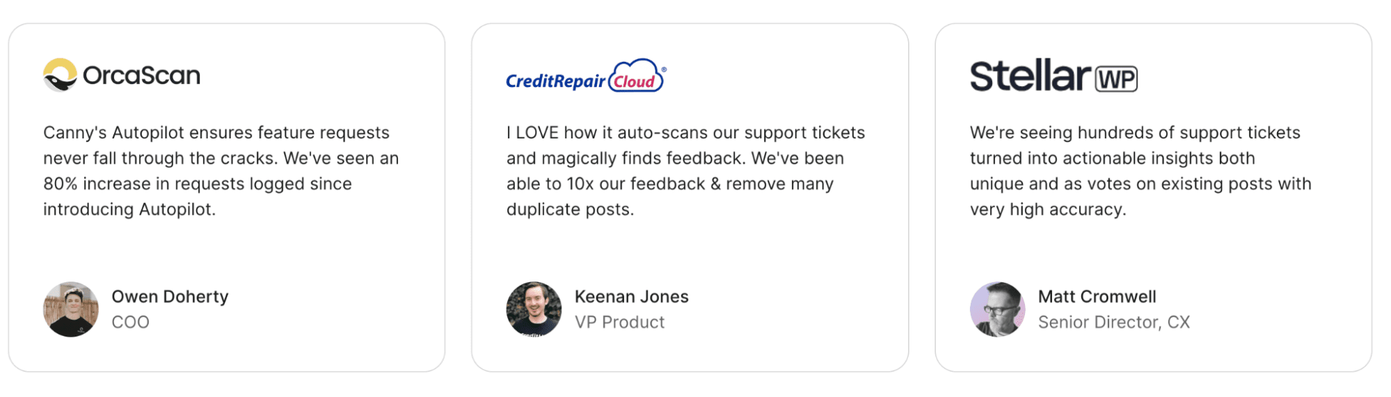Testimonials form Canny Autopilot customers