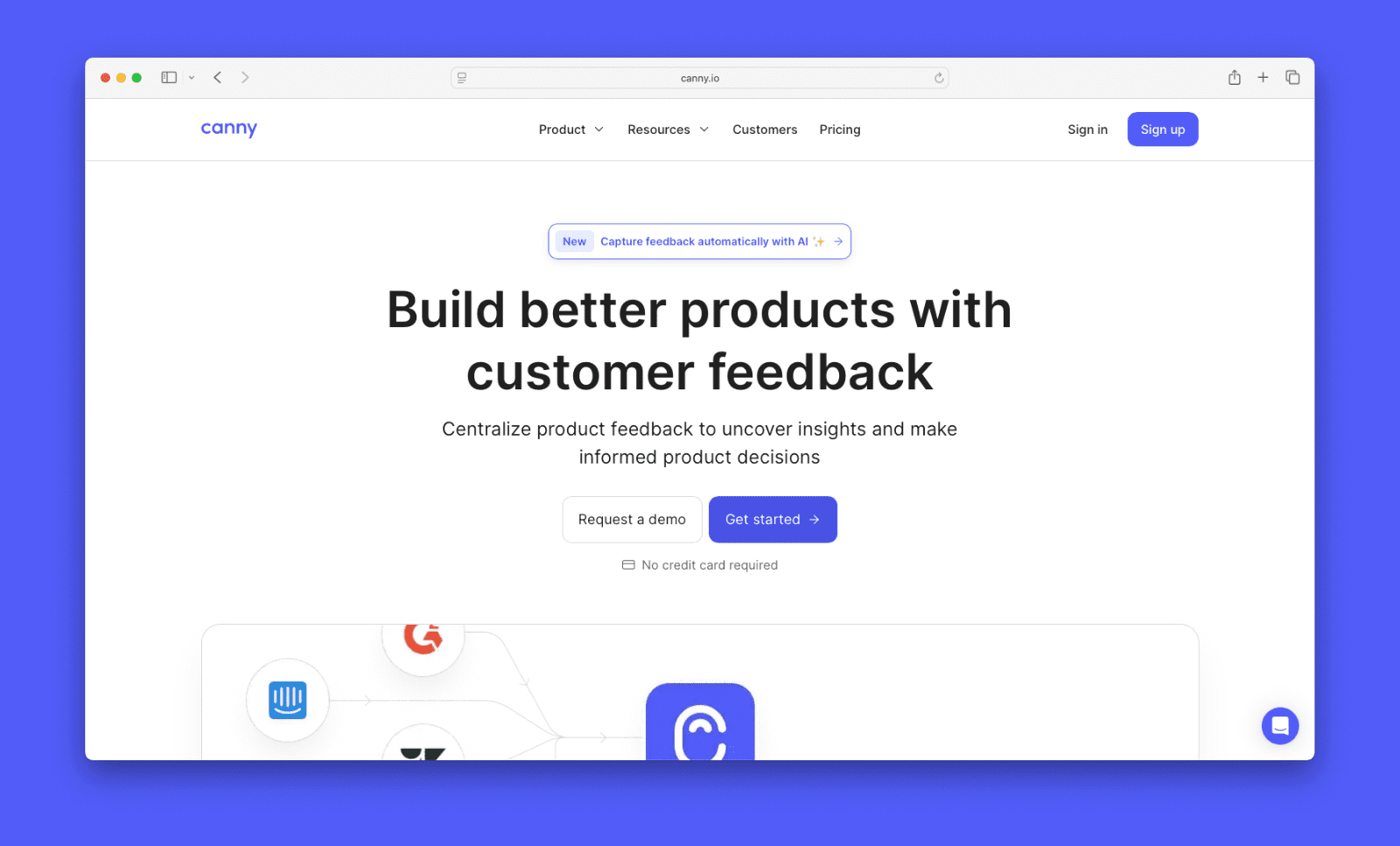 Screenshot of Canny's homepage.