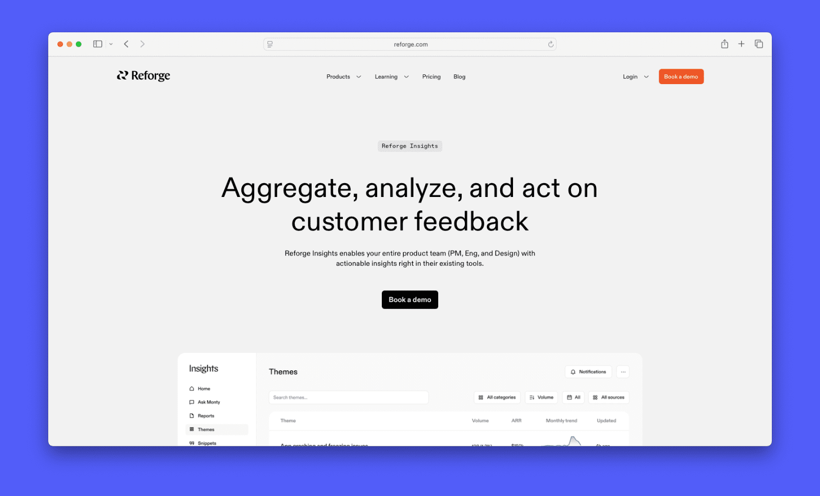 A screenshot of Reforge Insight Analytics' feature page. 