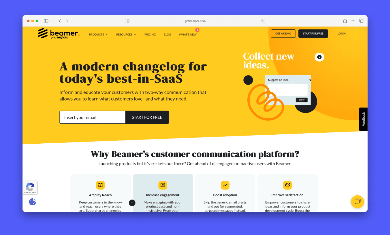 Screenshot of Beamer's homepage.