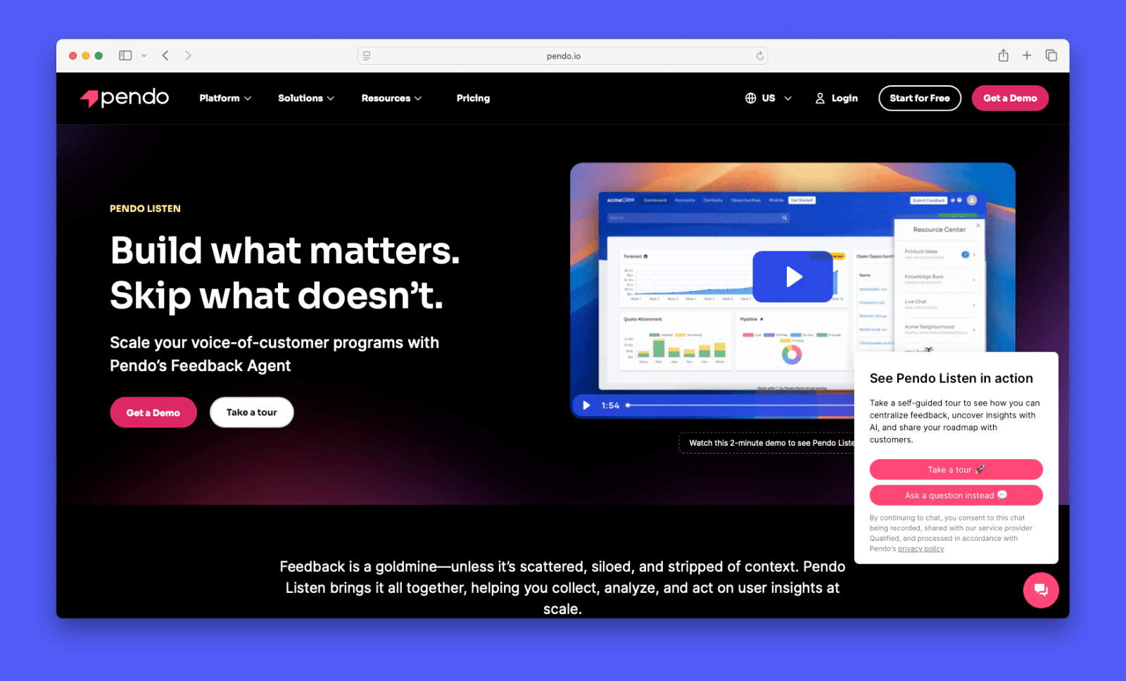 A screenshot of Pendo's homepage