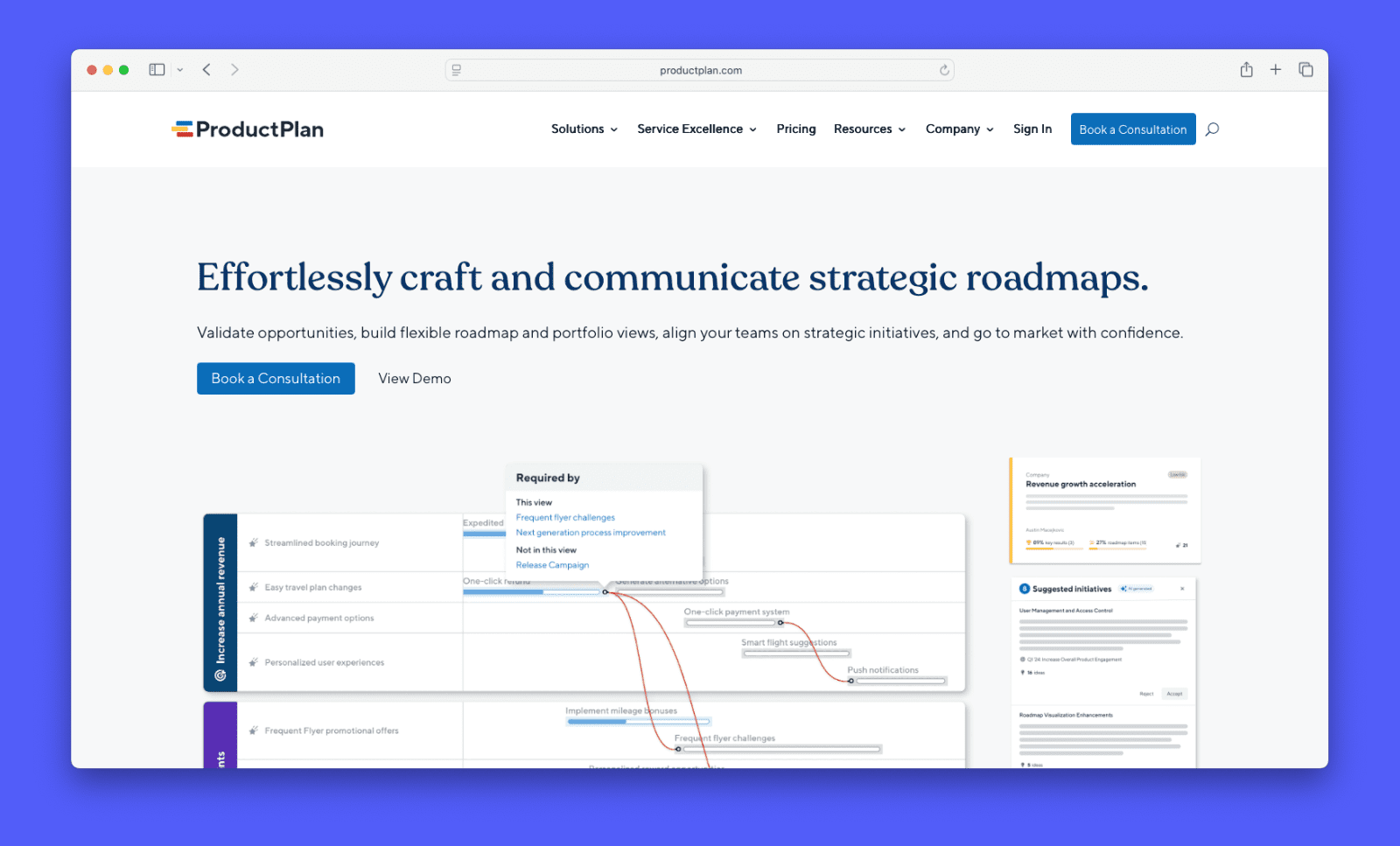 A screenshot of ProductPlan's homepage