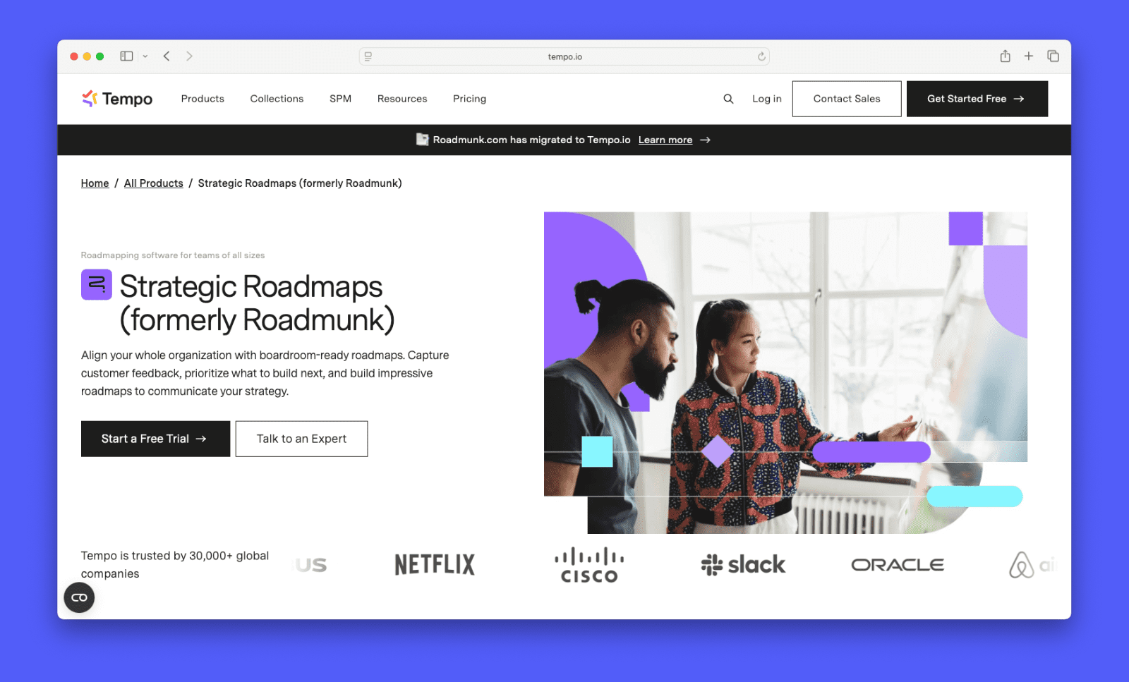 A screenshot of Tempo's Strategic Roadmaps (formerly Roadmunk)