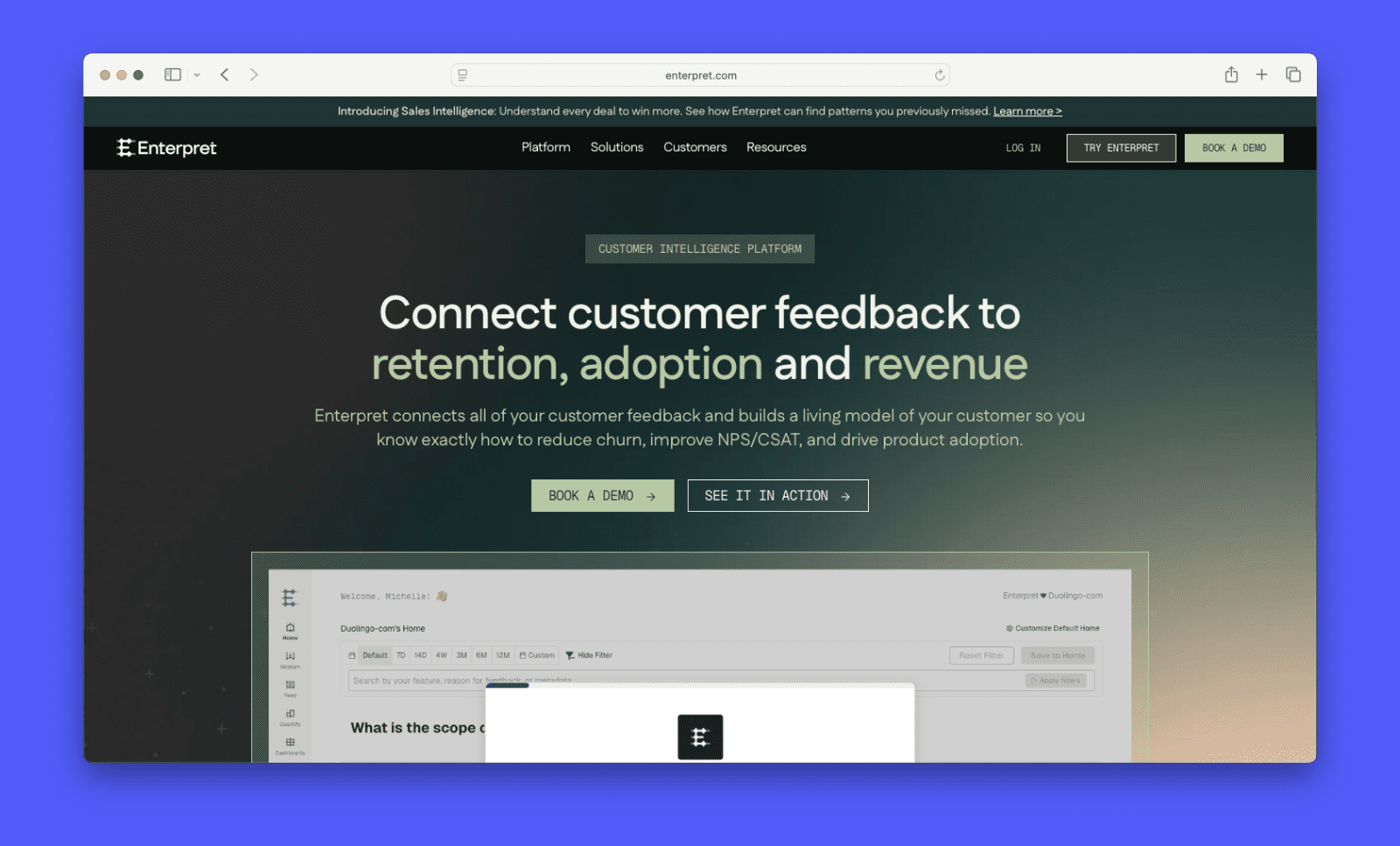 Screenshot of Productboard's homepage.