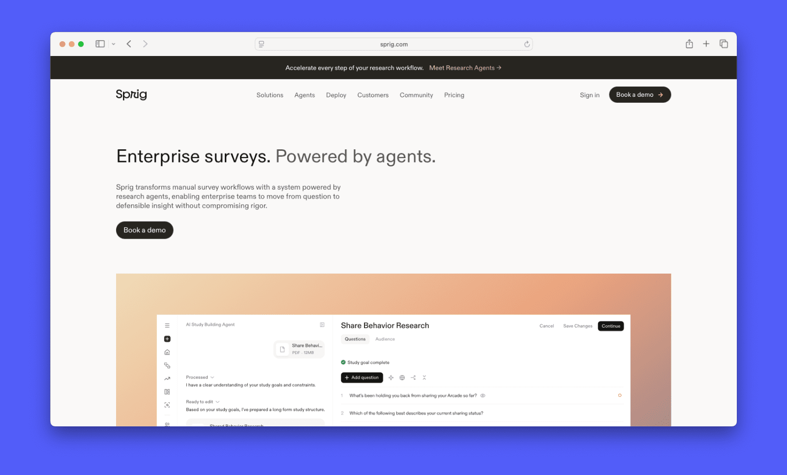 Screenshot of Sprig's homepage.