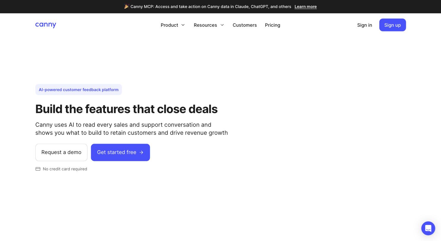 Canny homepage.