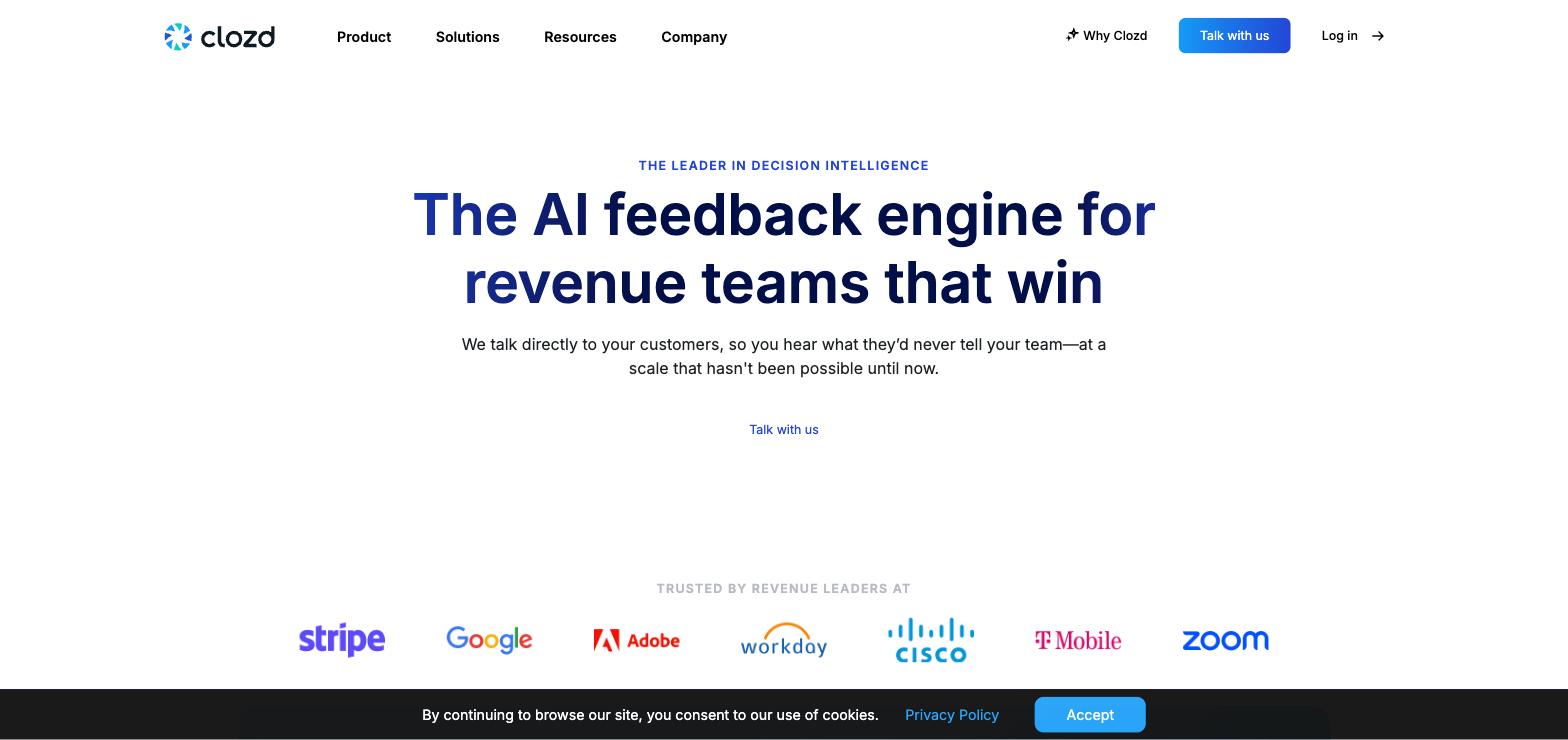 Clozd homepage.