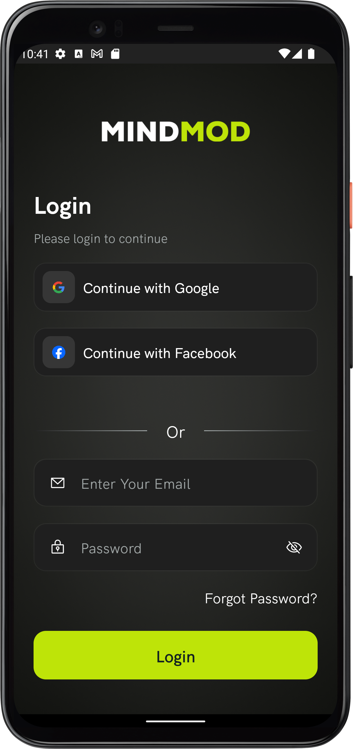 MINDMOD APP - Facebook Login