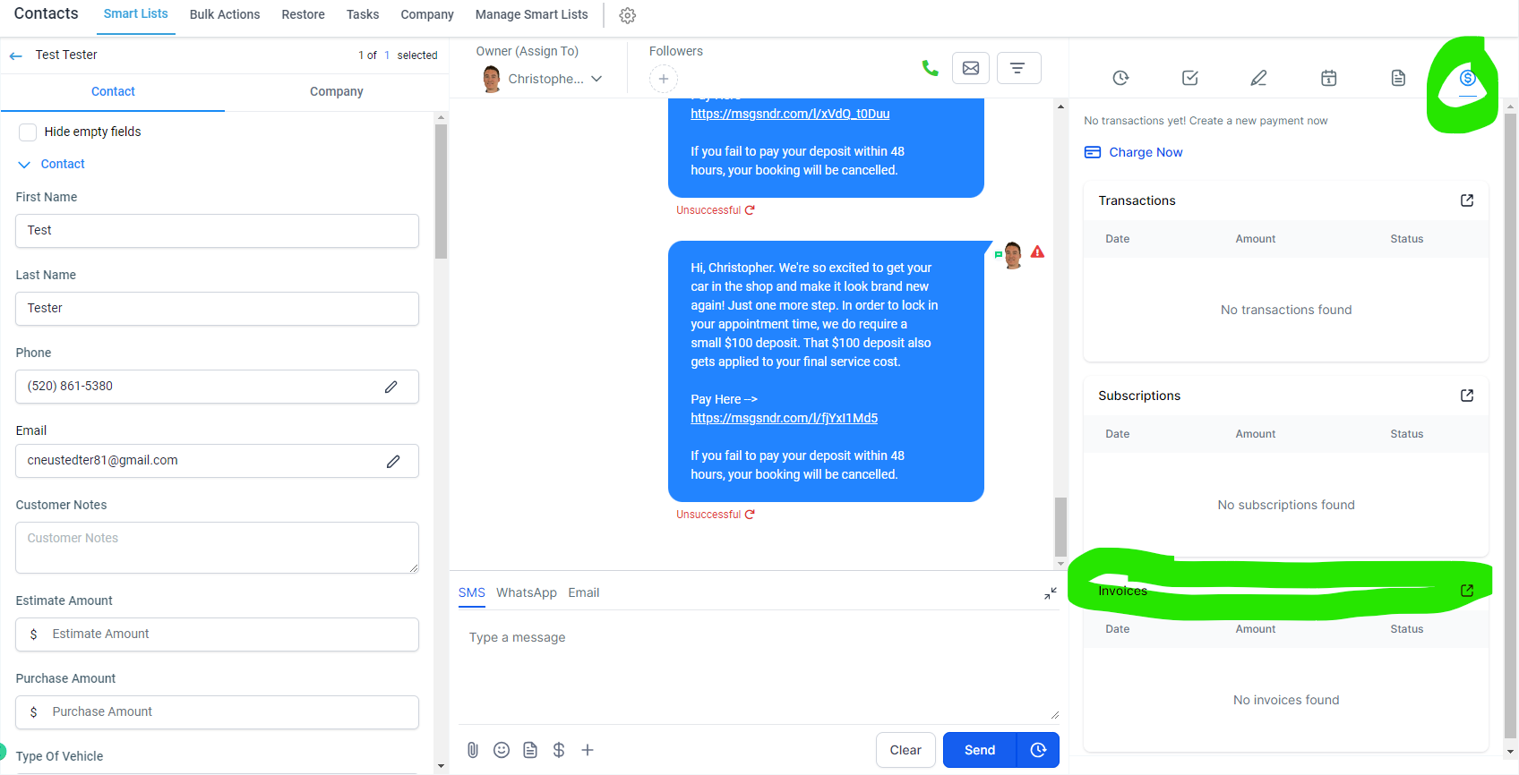 Invoice tab in contact view | Voters | HighLevel