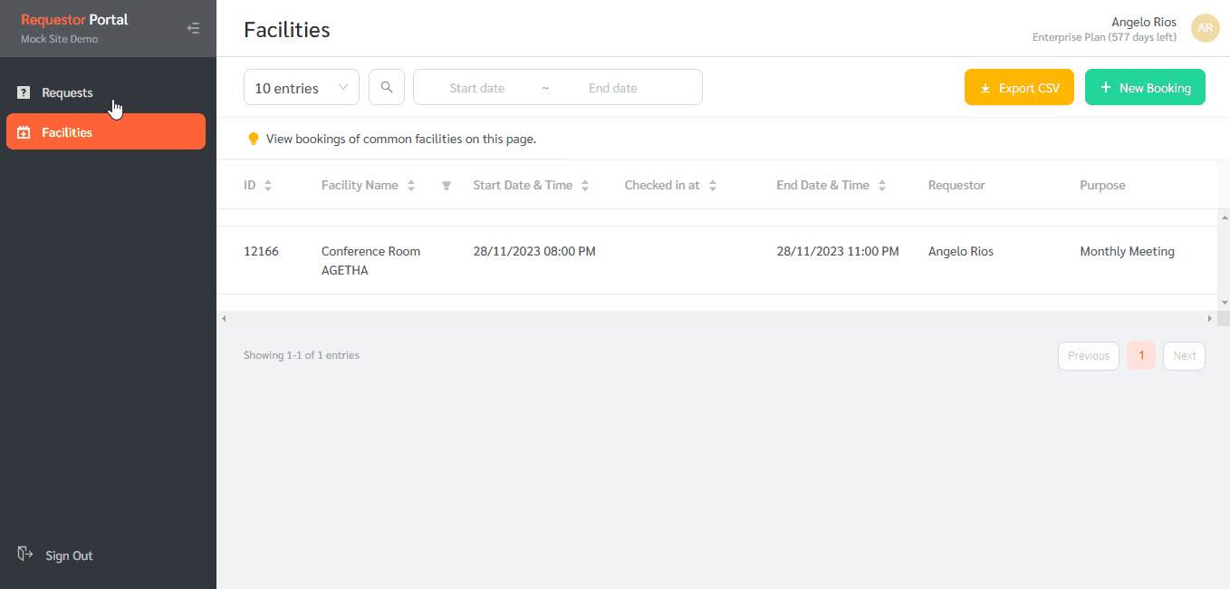 Allow Tenants to Book Facilities from Requestor (Tenant) Web Portal