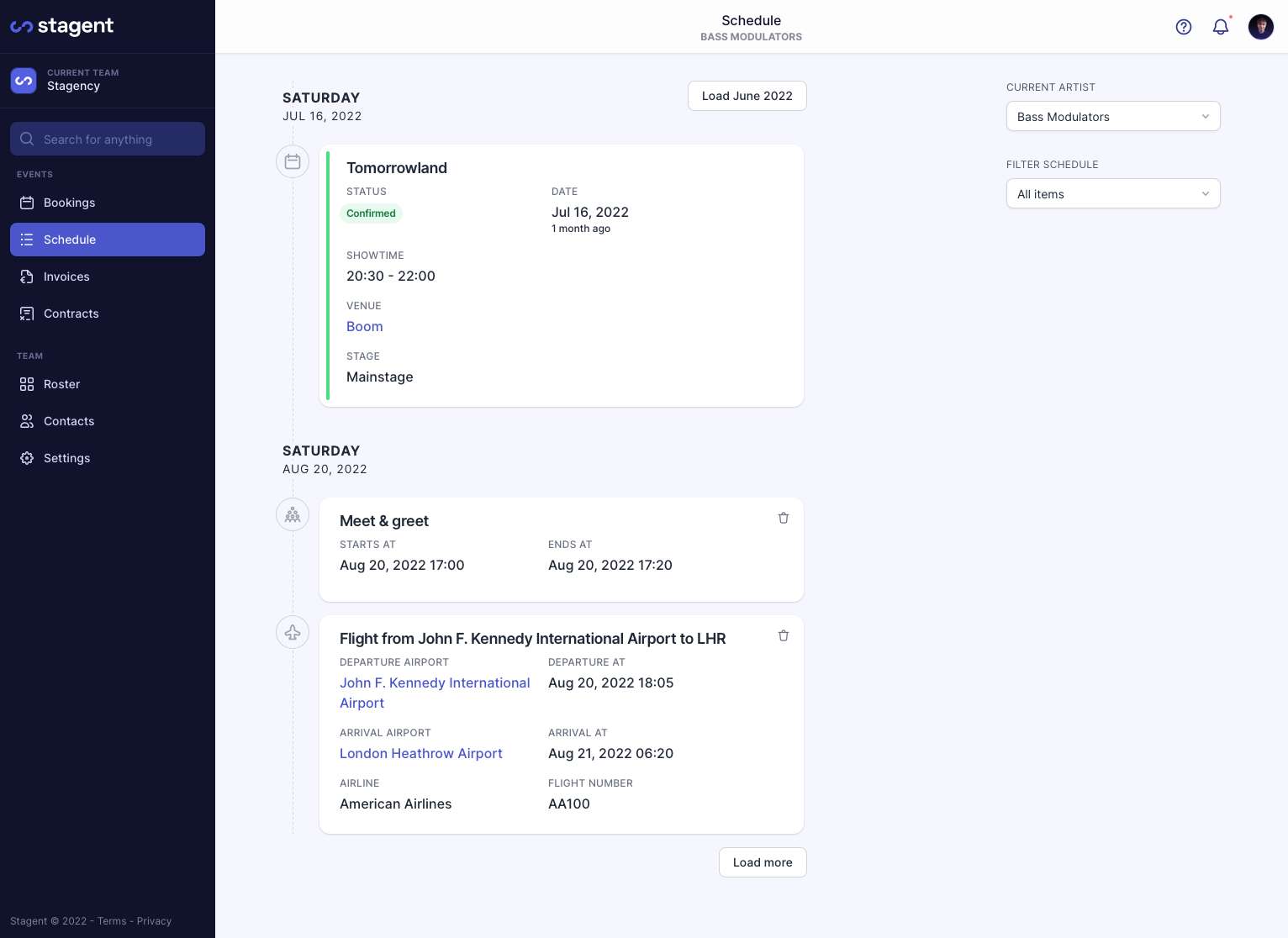 Schedule dashboard