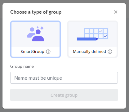 Custom Reporting Group - Type Selection