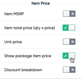 package item price
