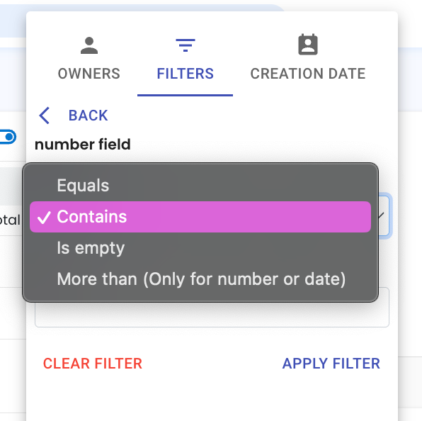 contact filter more than