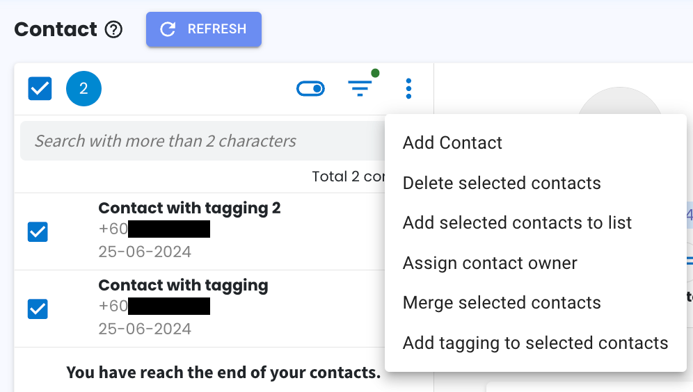 add tagging in contact list view