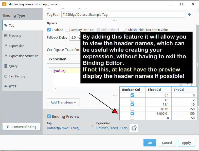 Enhancing Ignition's Binding Preview for Improved Dataset Visualization