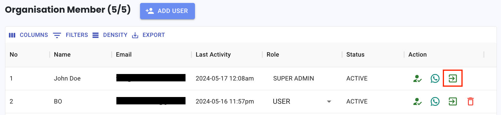 user contact export configuration