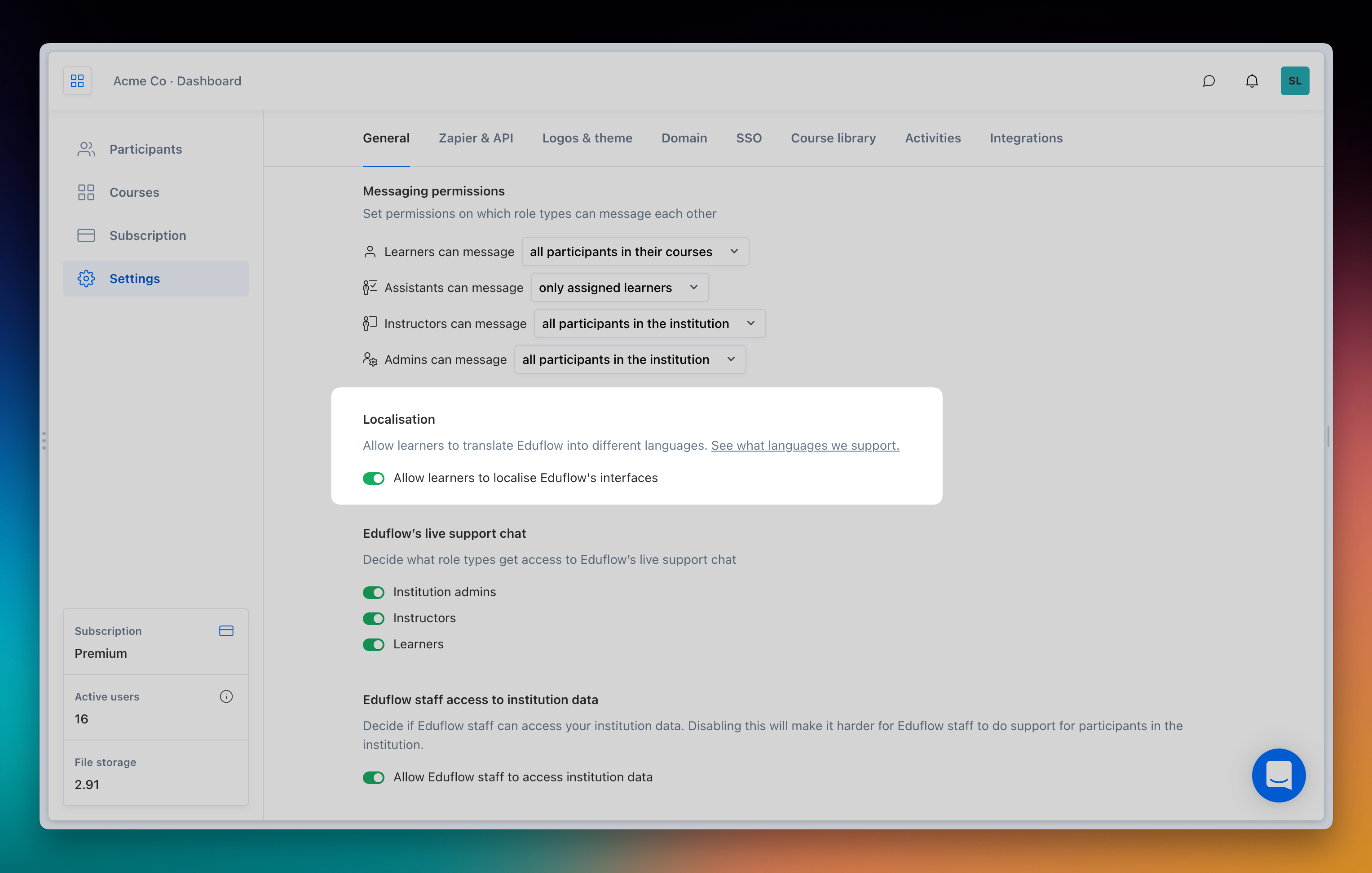 Eduflow's localisation feature highlighted in the app