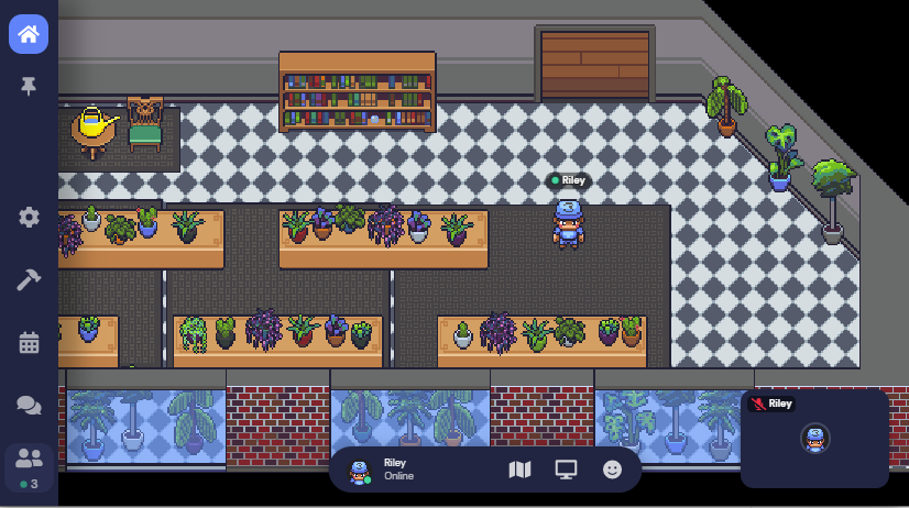 A Space on Gather with assets that are fully loaded, showing many plants in a greenhouse.