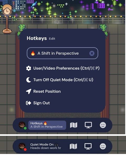 User Options Menu showing quiet Mode