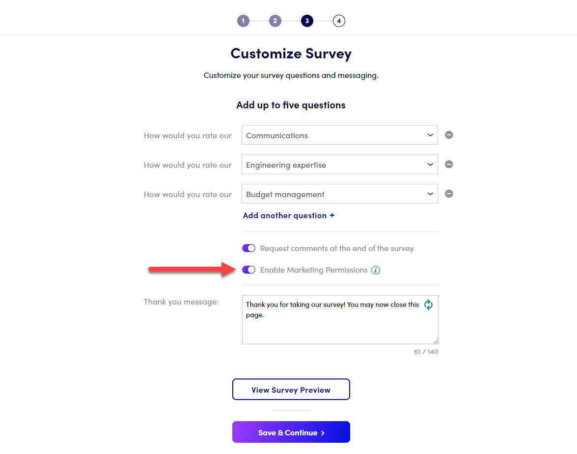 Project Surveys enable marketing permissions