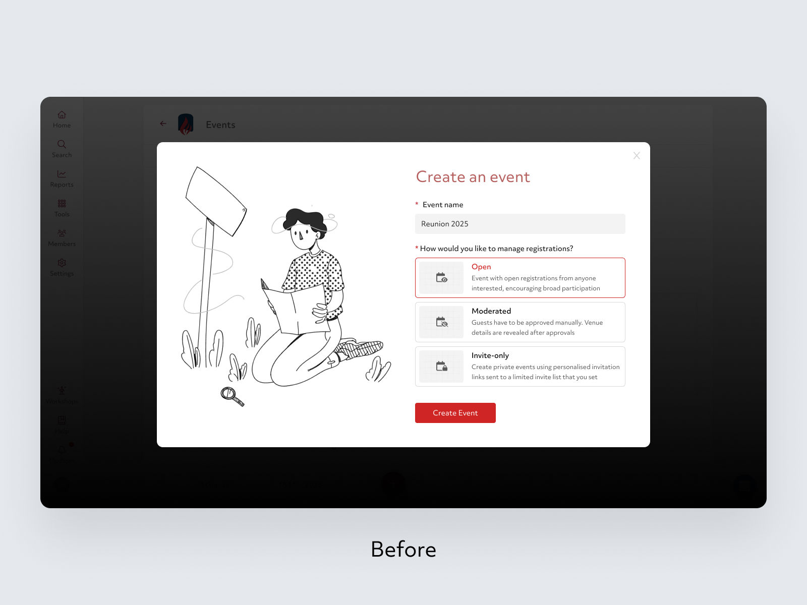 Before - create modal