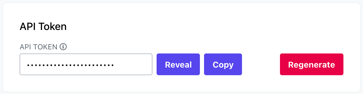 A Regenerate button is now available alongside the API token section
