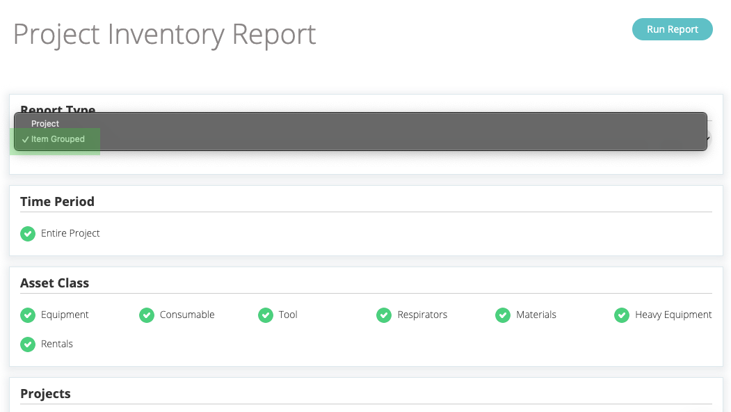 Project Inventory Report Item Grouped