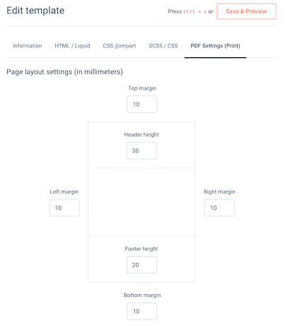 template pdf settings