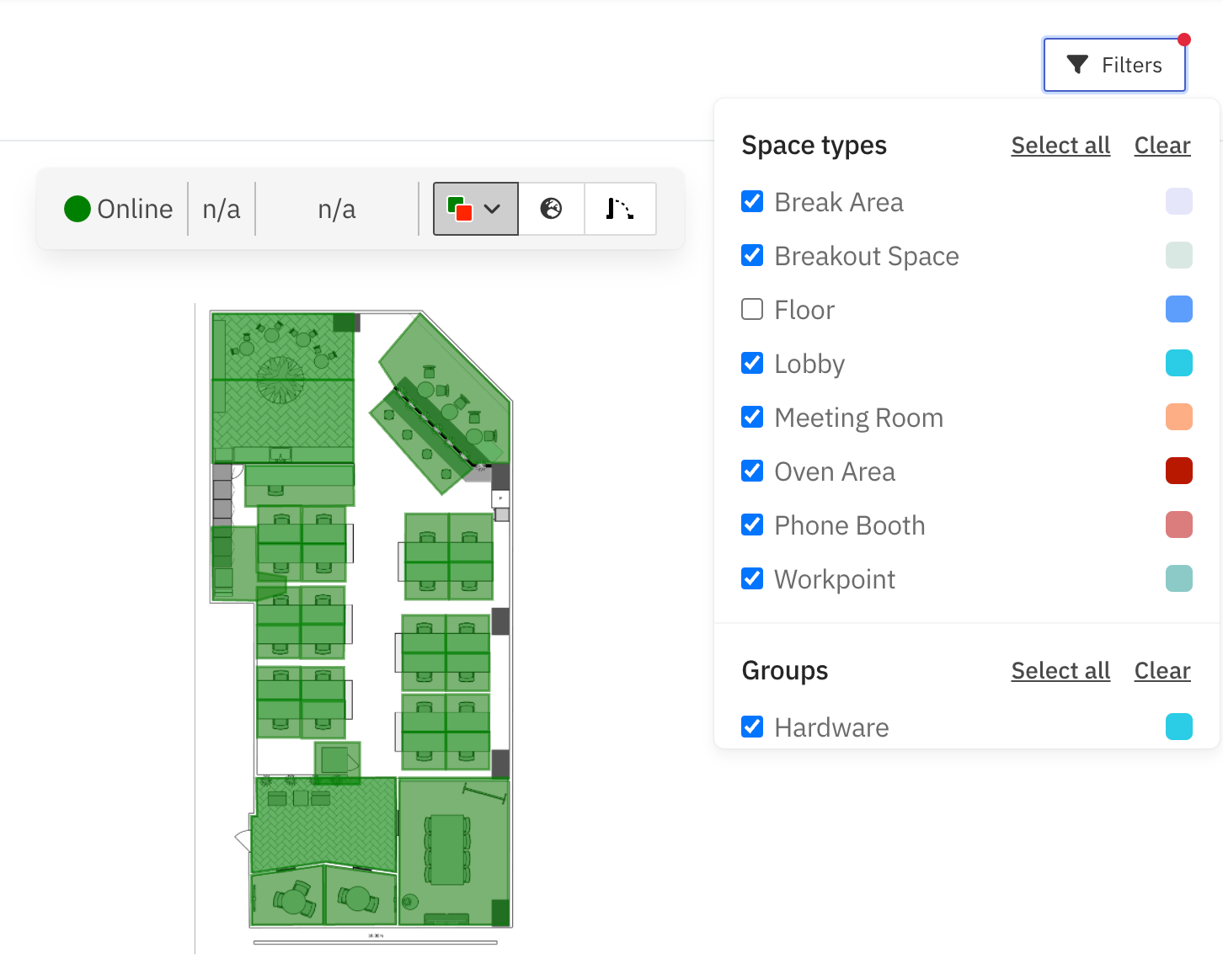 New floorplan filters for space type and space group (Feb '24) – XY Sense