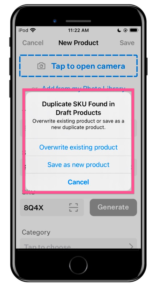 duplicate SKU warning